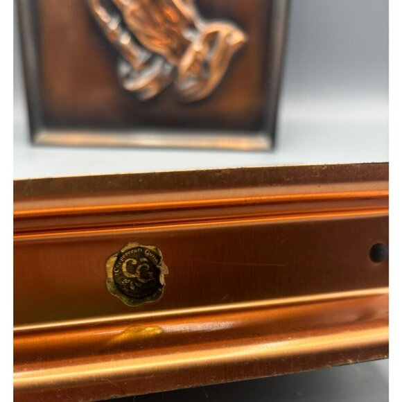 Vtg 70s Copper Guild Praying Hands Wall Art Plaque Napkin Holder Set - Picture 10 of 10